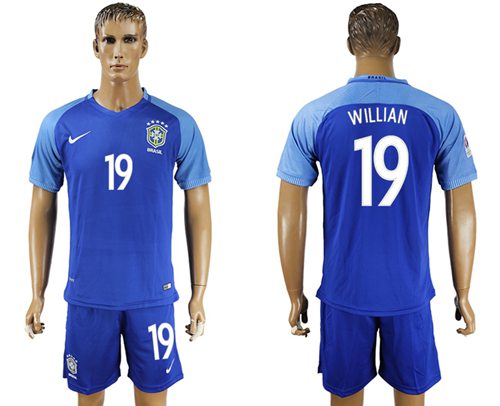 Brazil #19 Willian Blue Soccer Country Jersey - Click Image to Close